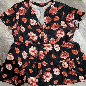 Torrid Black and Red Floral Blouse